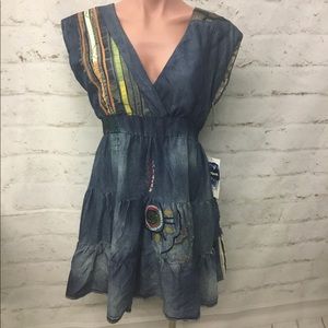 NWT Desigual Lightweight Denim Embroidered Mini Dress